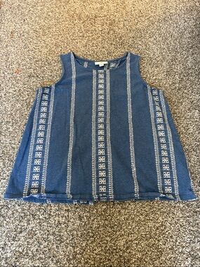 J. Jill Blue Sleeveless Embroidered-Stripe Tank